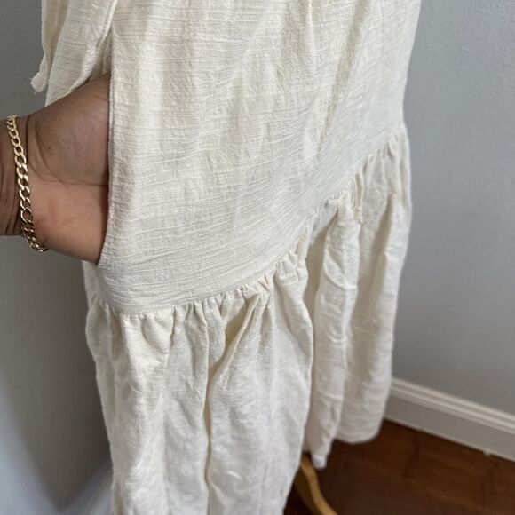 Shona Joy Skirt Womens 4 Ivory Linen Aria Drawstring Split Minimalist Langenlook - Picture 3 of 13